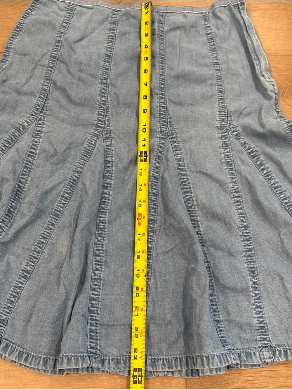 VTG Liz Claiborne Light Blue Denim A-Line Midi Pleated Flared Panel Skirt Boho 8